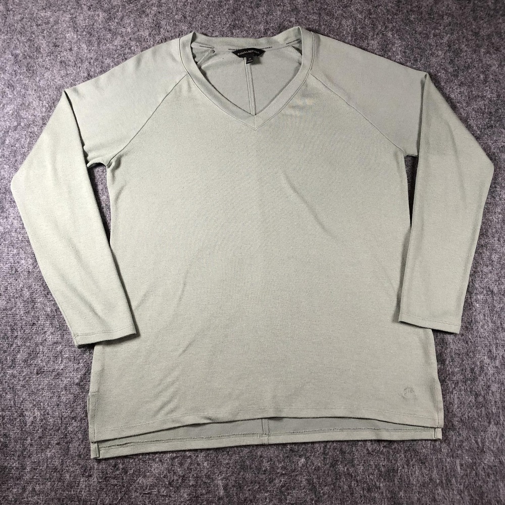 Banana Republic Shirt Womens Medium‎ Green V Neck Long Sleeve Stretch Casual Top